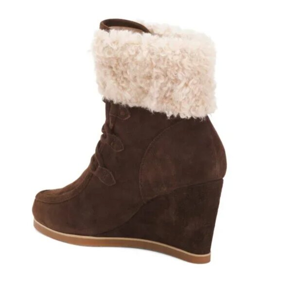 NEW CECELIA NEW YORK Suede North Star Faux Fur Wedge Boots Chestnut 667tn - Picture 5 of 5